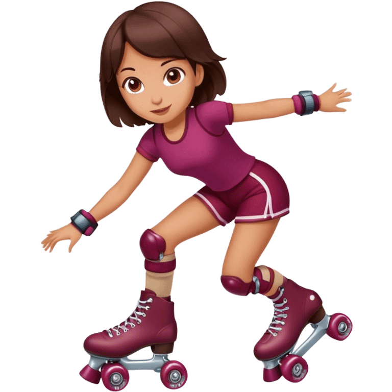 Cute brunette girl, tan skin, with burgundy rollerskates emoji