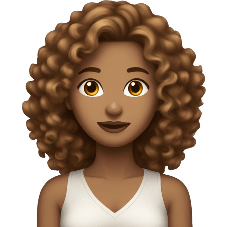 beautiful brown woman, curly long light brown hair, brown eyes emoji