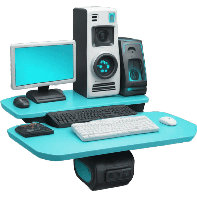 Cyan and white gaming setup  emoji