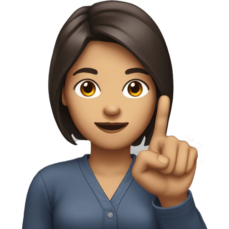 The woman dark brown hair is pointing up with their hand with index finger raised. emoji