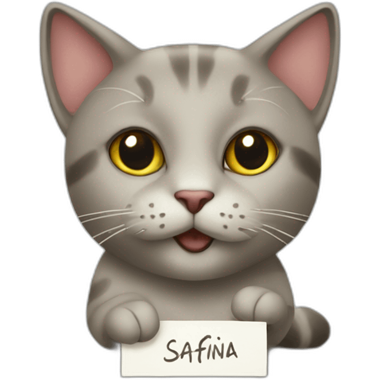 cat holding a sign with the inscription “Safina” emoji