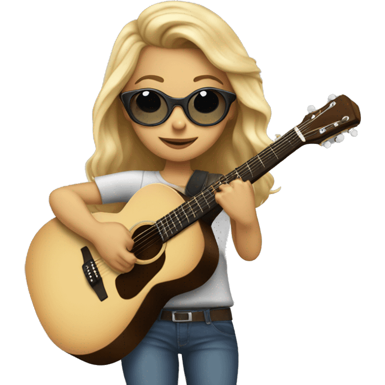 blonde girl, brown eyes with pilot goggles playing acoustic guitar emoji