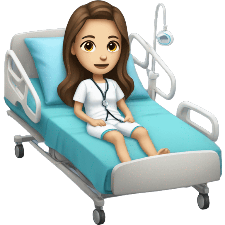 Brown haired white skinned Girl in a hospital bed emoji