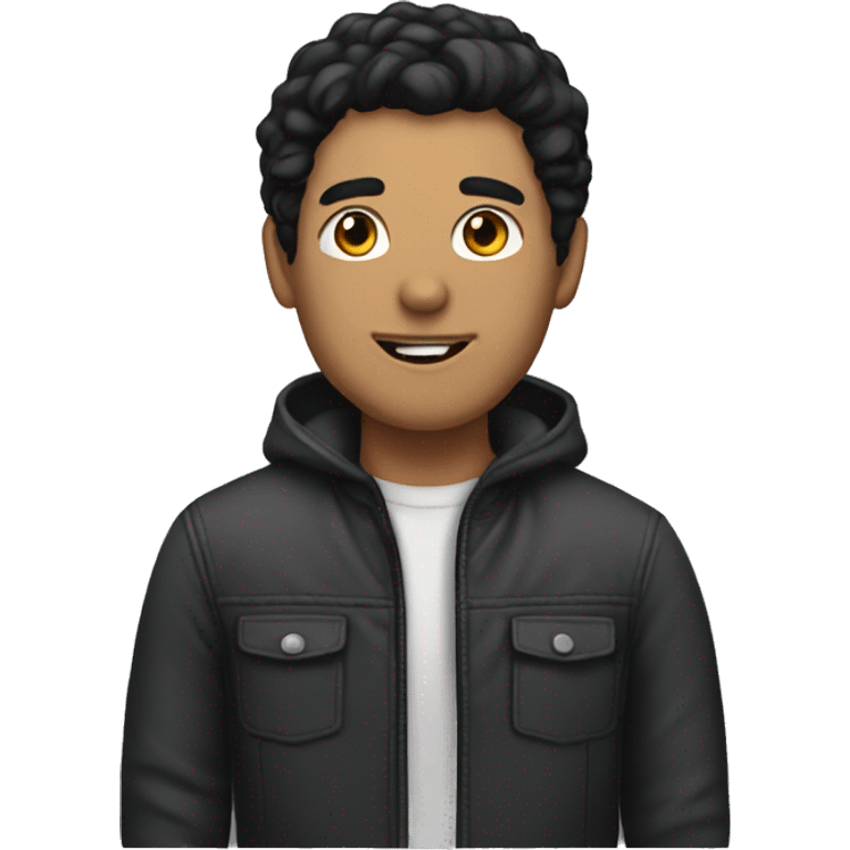 man with black hair and crew emoji