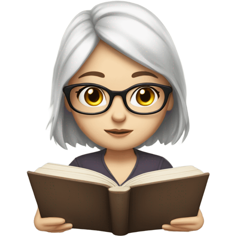 A cute girl with glasses, white skin reading a book emoji