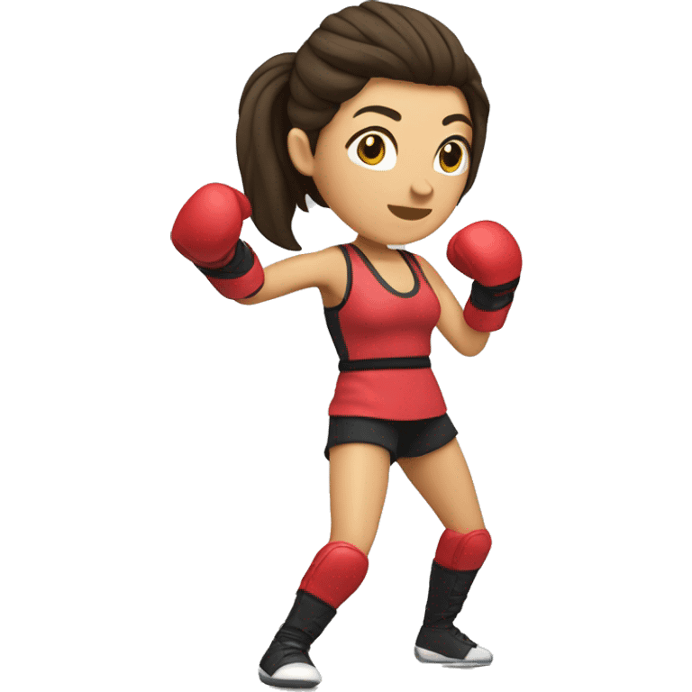 brunette Woman kickboxing with leg in the ai emoji