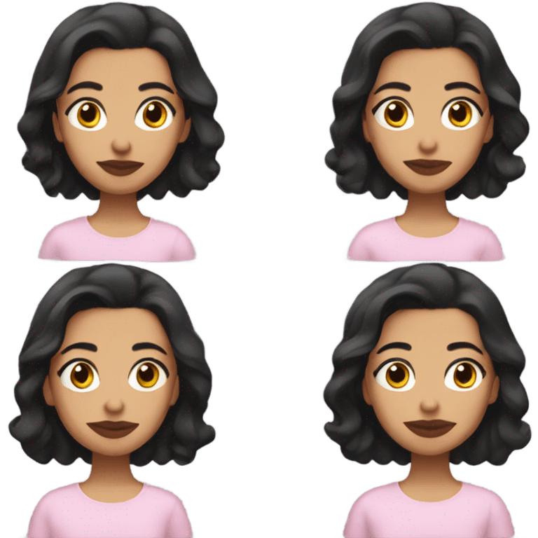 South Asian girl with pale skin, dark wavy shoulder length hair and pale pink lips emoji