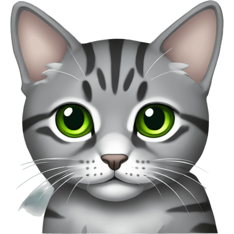 Grey Tabby scotish fold with Green eyes sitting emoji