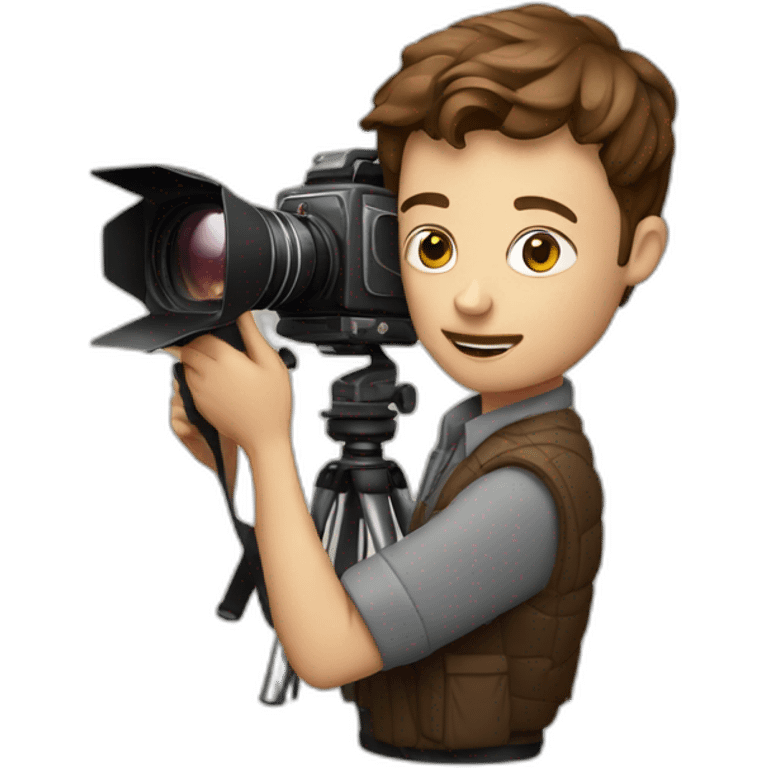 European film director with brown piled short hair holding a cinema camera emoji