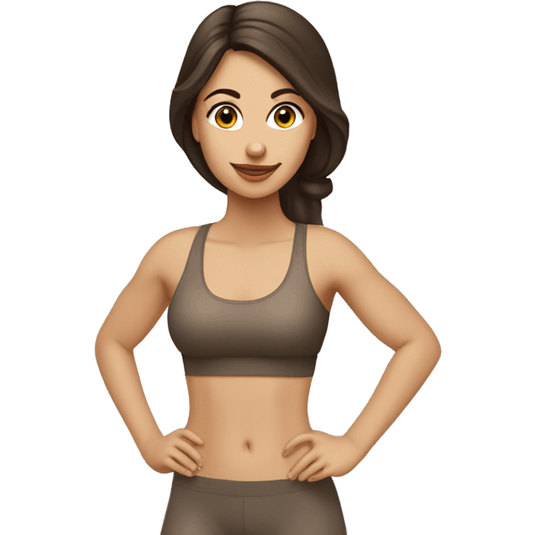 pretty brunette girl in gym with beige pilate set emoji