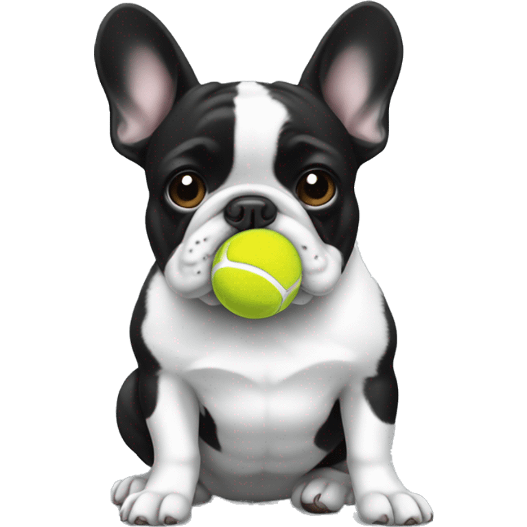 Frenchie black & white with a tennis ball emoji