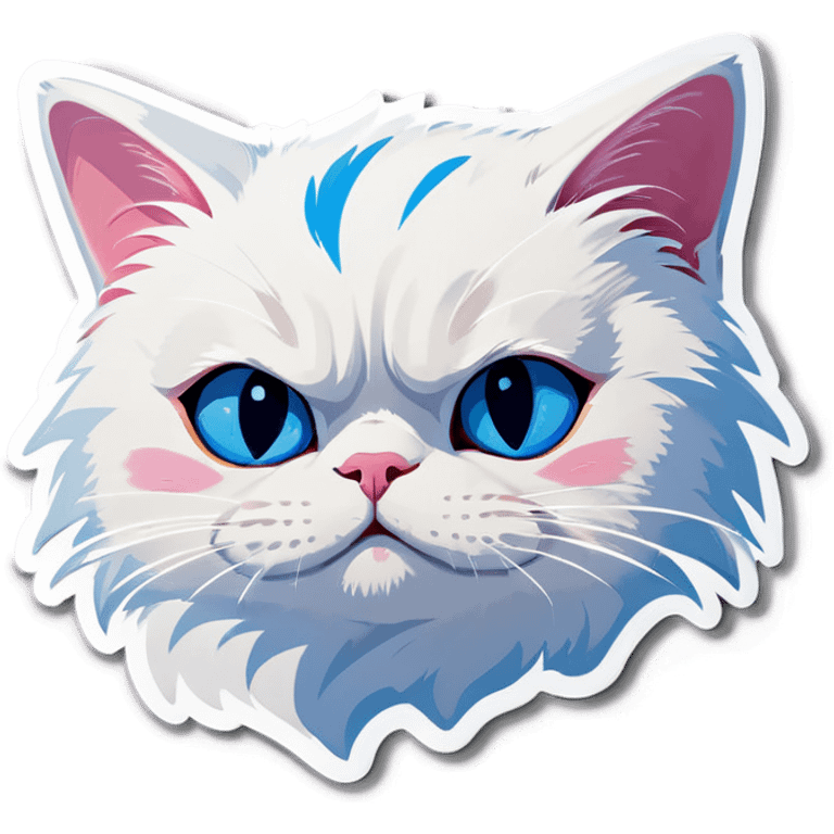 White cat with blue eyes feeling sleepy emoji