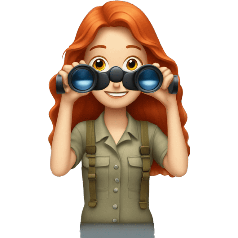 Long red haired girl looking at binoculars emoji