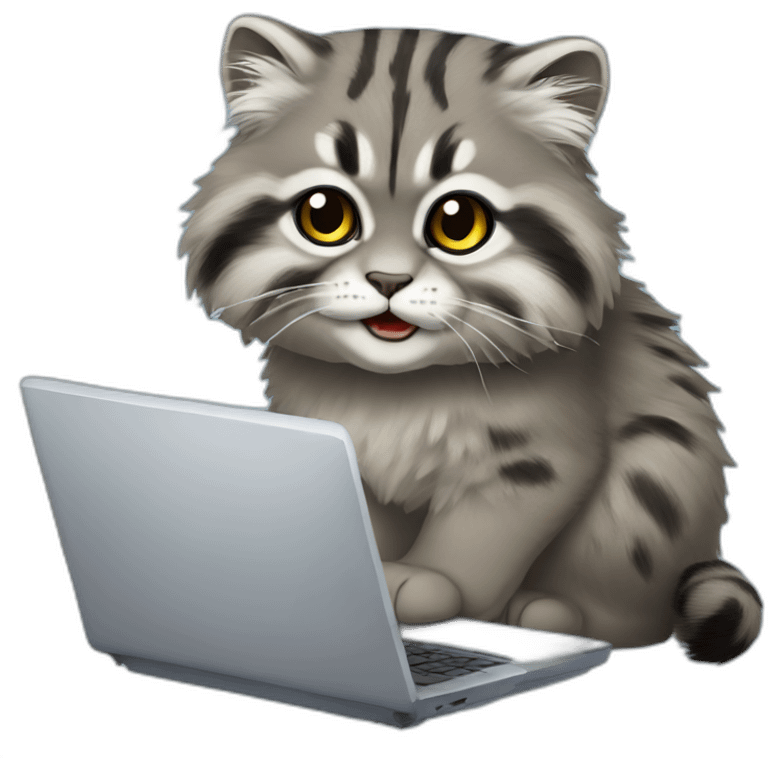 Pallas cat working with laptop emoji