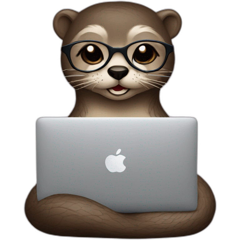 female otter with glasses use a macbook while seated against a pillow emoji