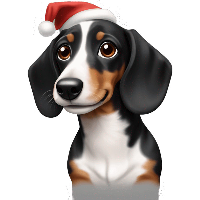 Black tan white piebald dachshund smiling Christmas  emoji