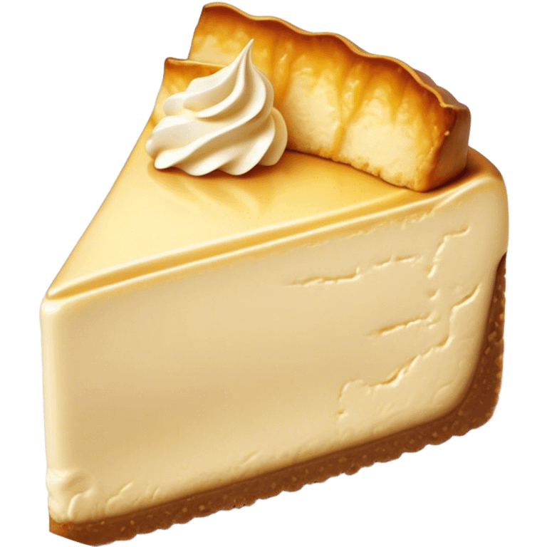 Cinematic Realistic Sernik Dessert Emoji, showcasing a rich, creamy cheesecake with a golden crust rendered with delicate textures and inviting, soft lighting. emoji