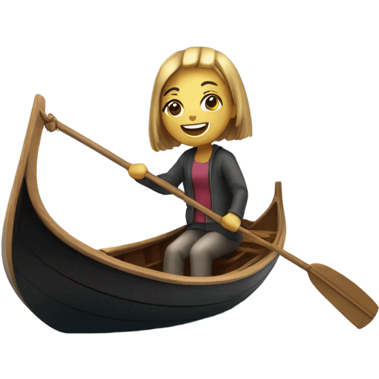 Gondola boat on water with happy girl with closed eyes emoji