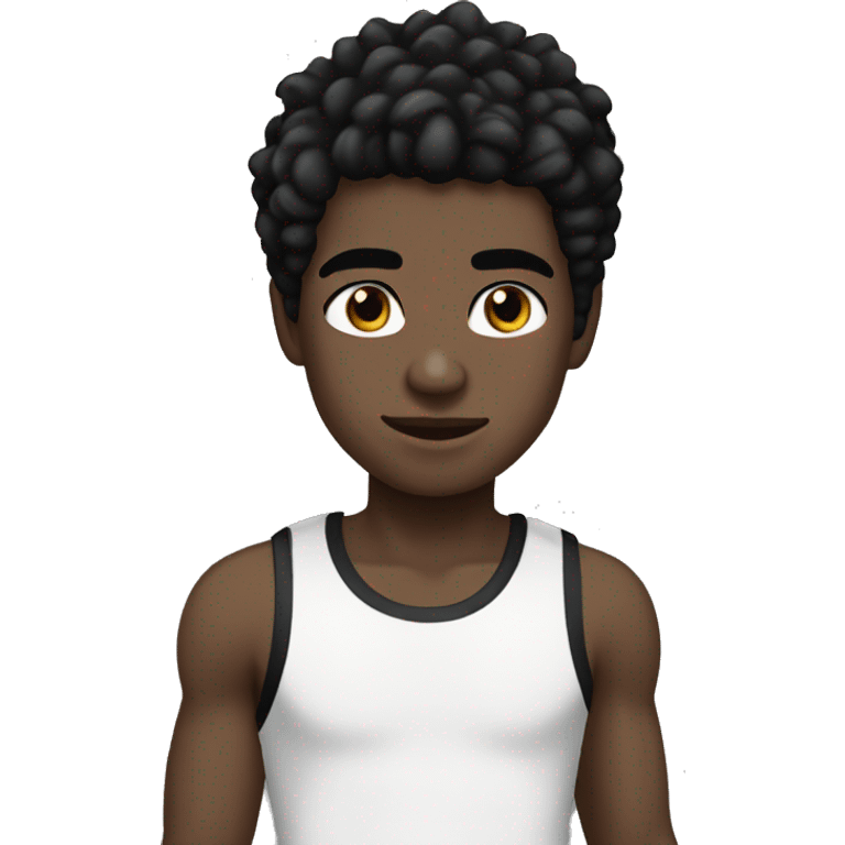 Boy with black hair black eyes and black tank top and white the color skin  emoji