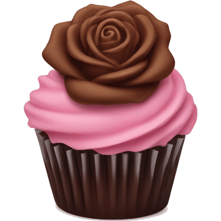 pink rose on chocolate cupcake emoji