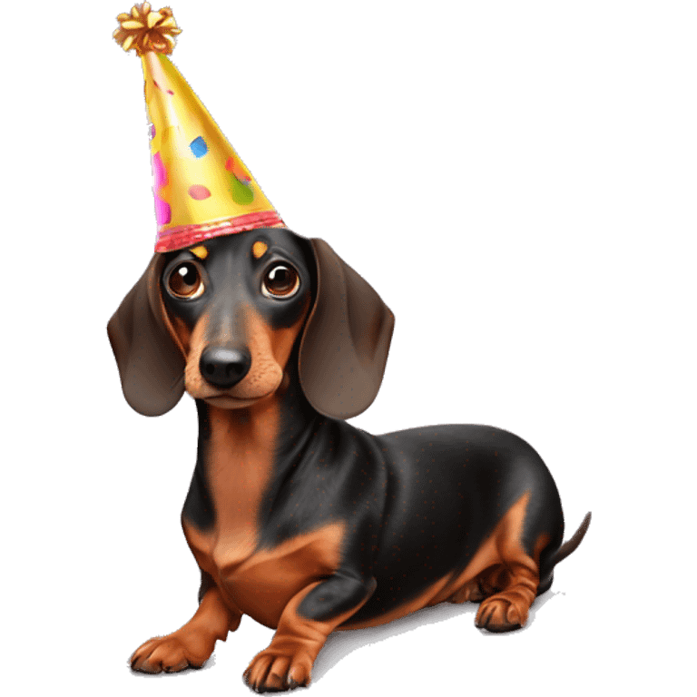 Weiner dog with a party hat emoji