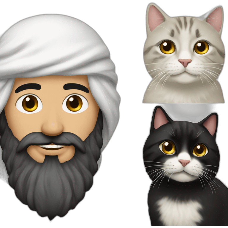 Arab Bearded man with a white and black spoted cat emoji