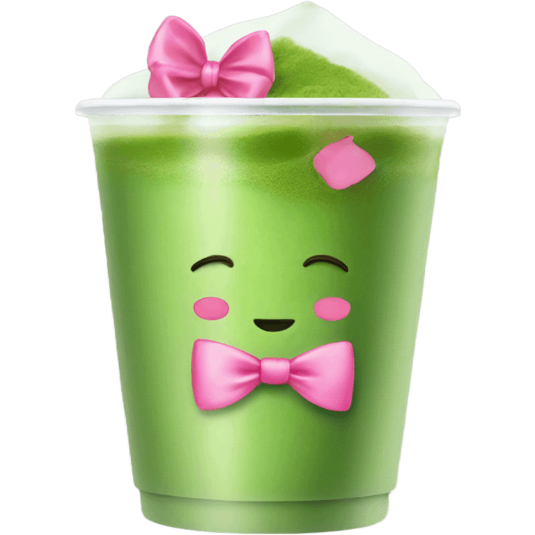 matcha with a pink bow on clear cup emoji