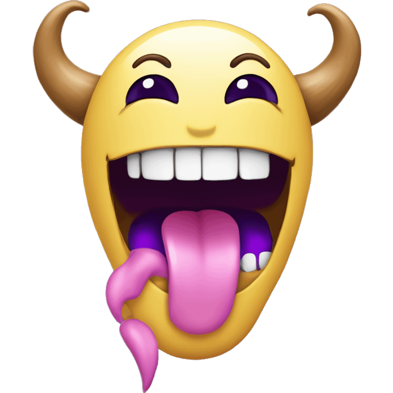 emoji licking its own feet with purple horns smiling  emoji