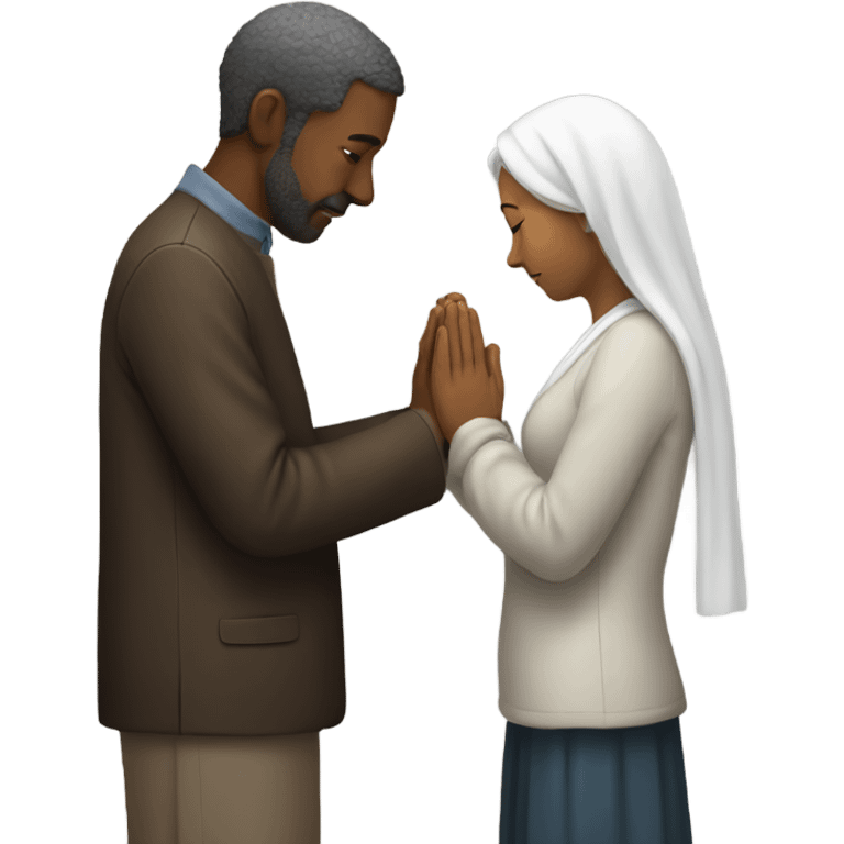 A man standing behind a women praying  emoji