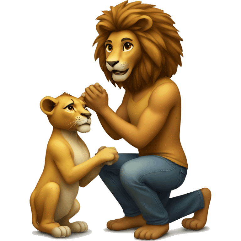 Lion proposing a girl emoji