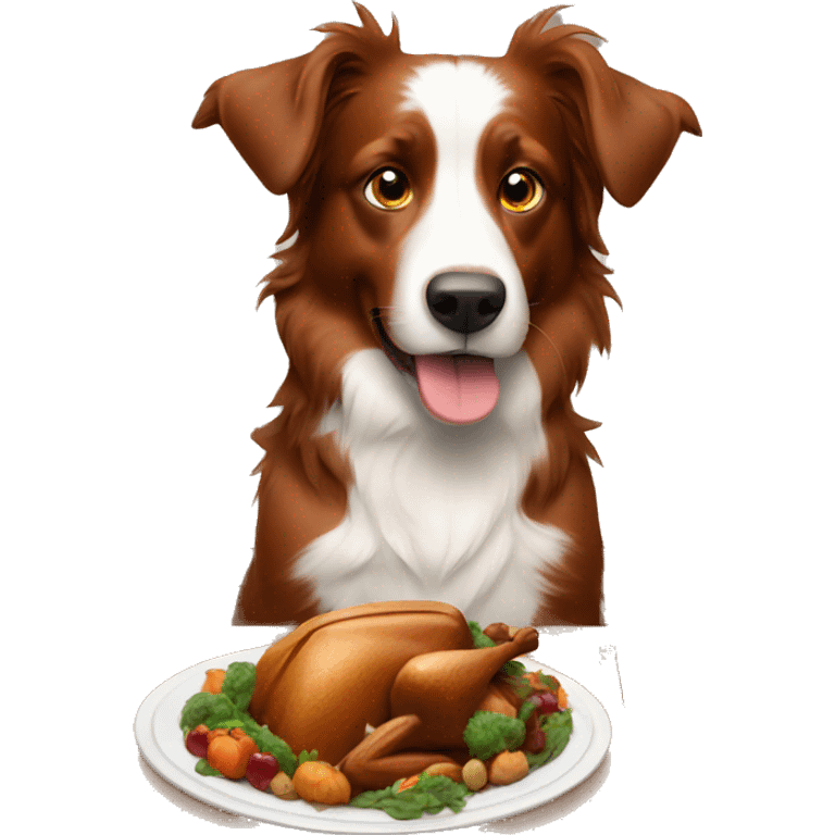 Red tri Aussie eating thanksgiving dinner emoji