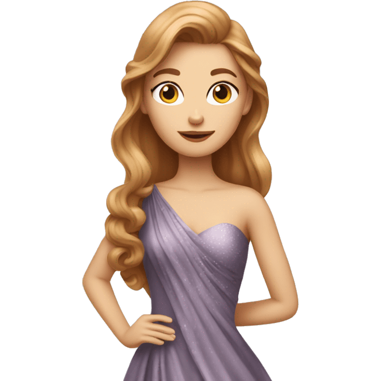 hazelnut-haired girl in a long glamour dress emoji