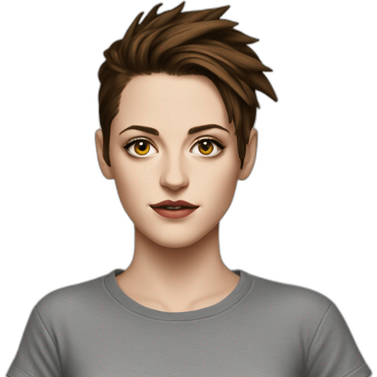 Kristen stewart gray in round neck t-shirt only face emoji