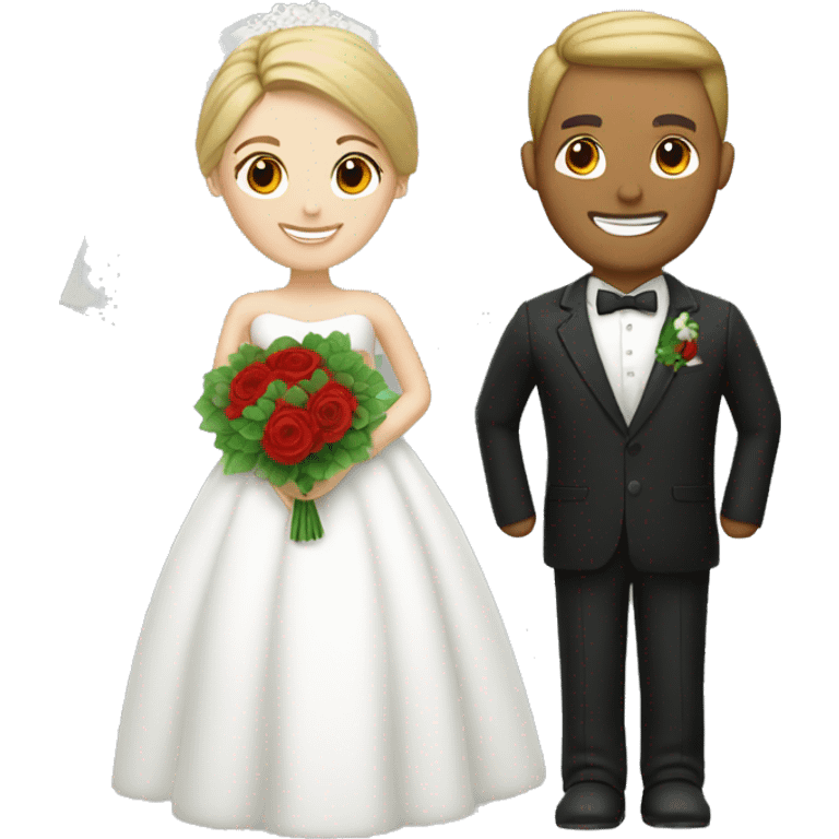 White bride and groom with red and green flowers  emoji