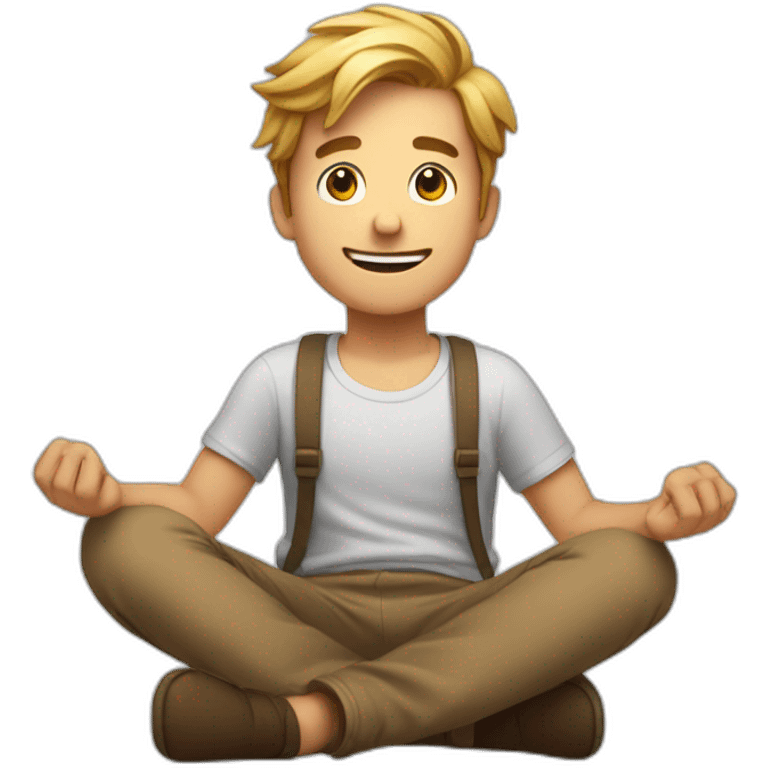 a guy sitting on the floor, who spreads his arms in surprise and smiles a little at the comicality of the situation emoji