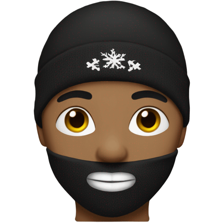 Boy with ski balaclava, black tank top, and tattoos emoji