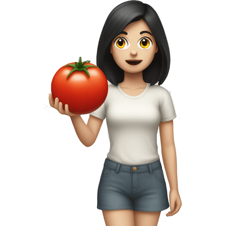 pale girl dark hair throwing a tomato  emoji