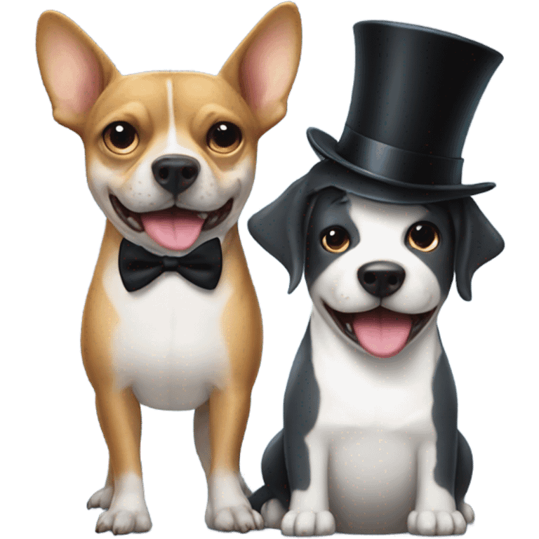 Shark and a dog in tuxedos and top hats emoji