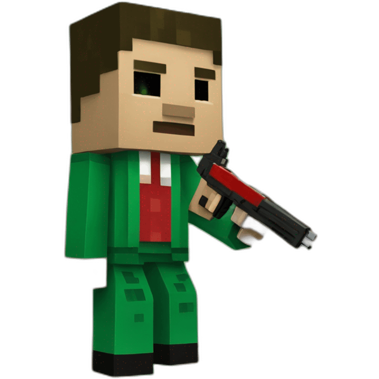 Man minecraft with Green suit with gun and red background emoji