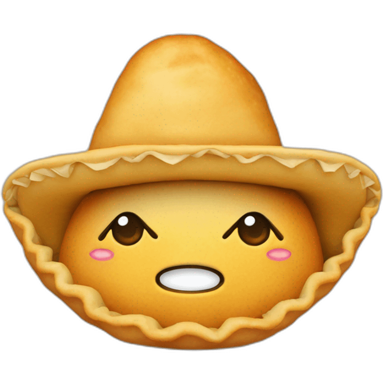 Empanada con ojos manos y pies con un sombrero emoji