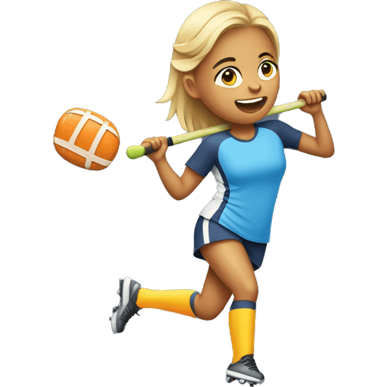 girl playing field hockey with food in her mouth emoji