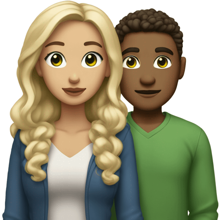 Lightskin man green eyes and blonde woman blue eyes couple emoji