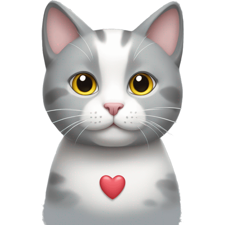 gray white cat with heart emoji