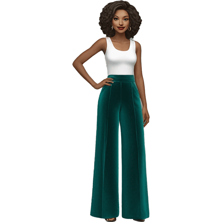 Realistic isolated pair of velvet teal high waist long wide leg pants.  emoji