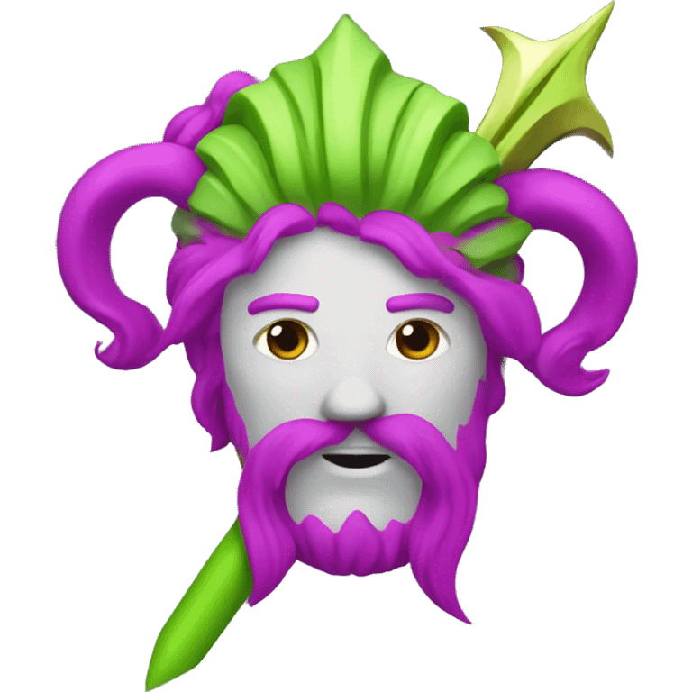 poseidon with magenta and lime hair. holding a trident. emoji