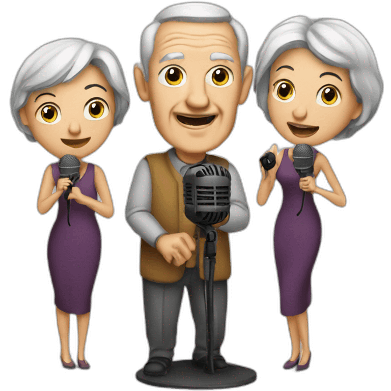 old man and woman with microphones podcasters emoji