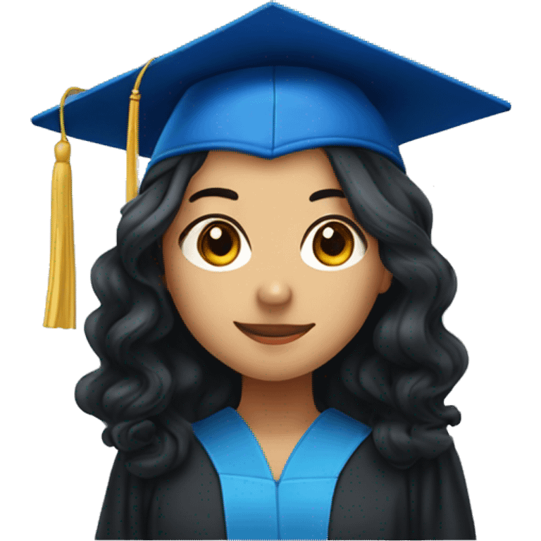 asian girl wearing blue graduation cap with long curly black hair emoji