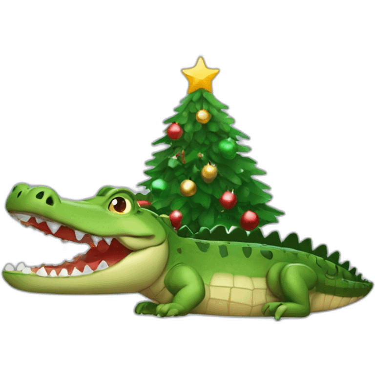 crocodile with Christmas tree emoji