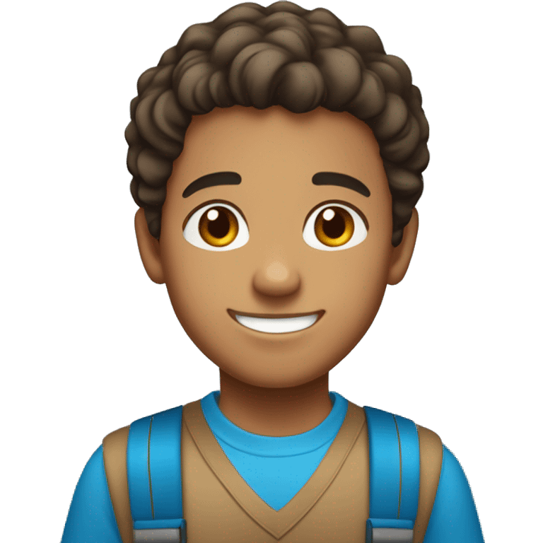 boy with blue shirt, brown eyes, mixed-race, short brown hair and smiling. emoji