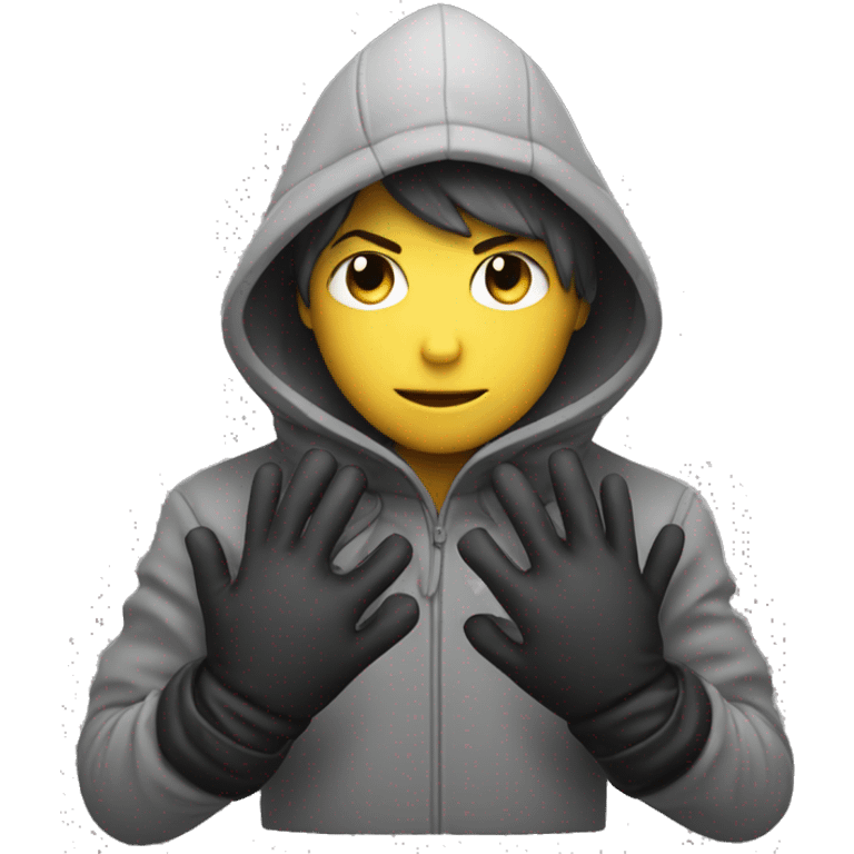 grayscale mysterious hooded boy in gloves emoji